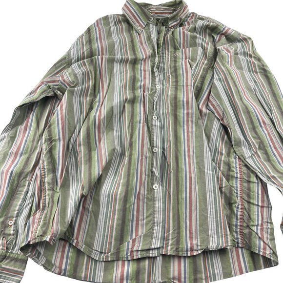 Aigle Mens XXL Green Multicolor Striped Button-Up Shirt 100% Cotton - Picture 1 of 4